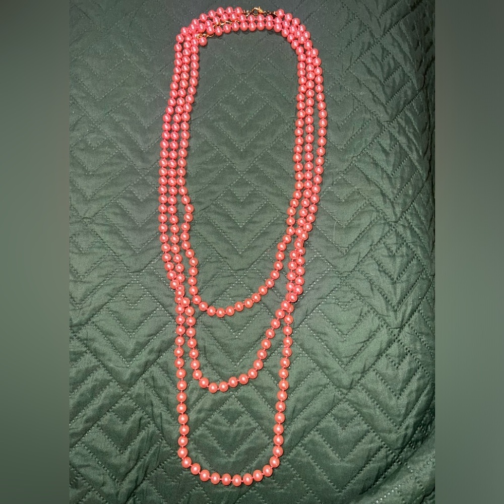 Extra long peach faux pearls glass necklace joan rivers